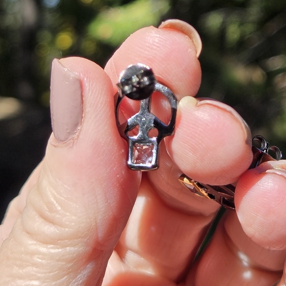 Topaz Natural Gemstone Peace Sign Sterling Rhodium & Gold Earrings 3k Each - Picture 8 of 8